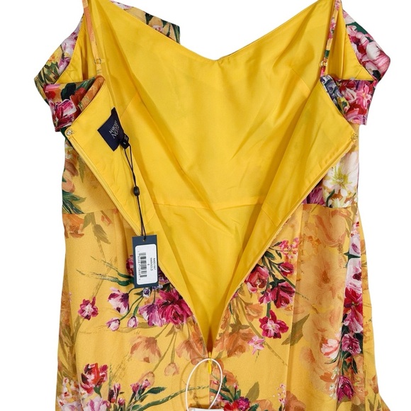 MARCHESA NOTTE Floral Print Crepe Ruffle Gown in Marigold - Picture 9 of 11